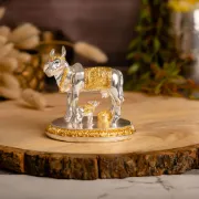 Picture of Wish Granting Kamdhenu Cow with Calf Idol | Pure Gold and Sliver Plated